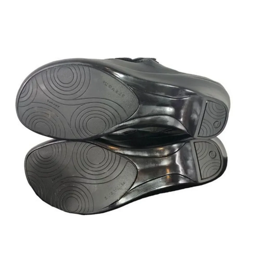 Aravon Megan Sandals Women’s 7B Comfort Adjustable Heeled Black Leather‎ Strap